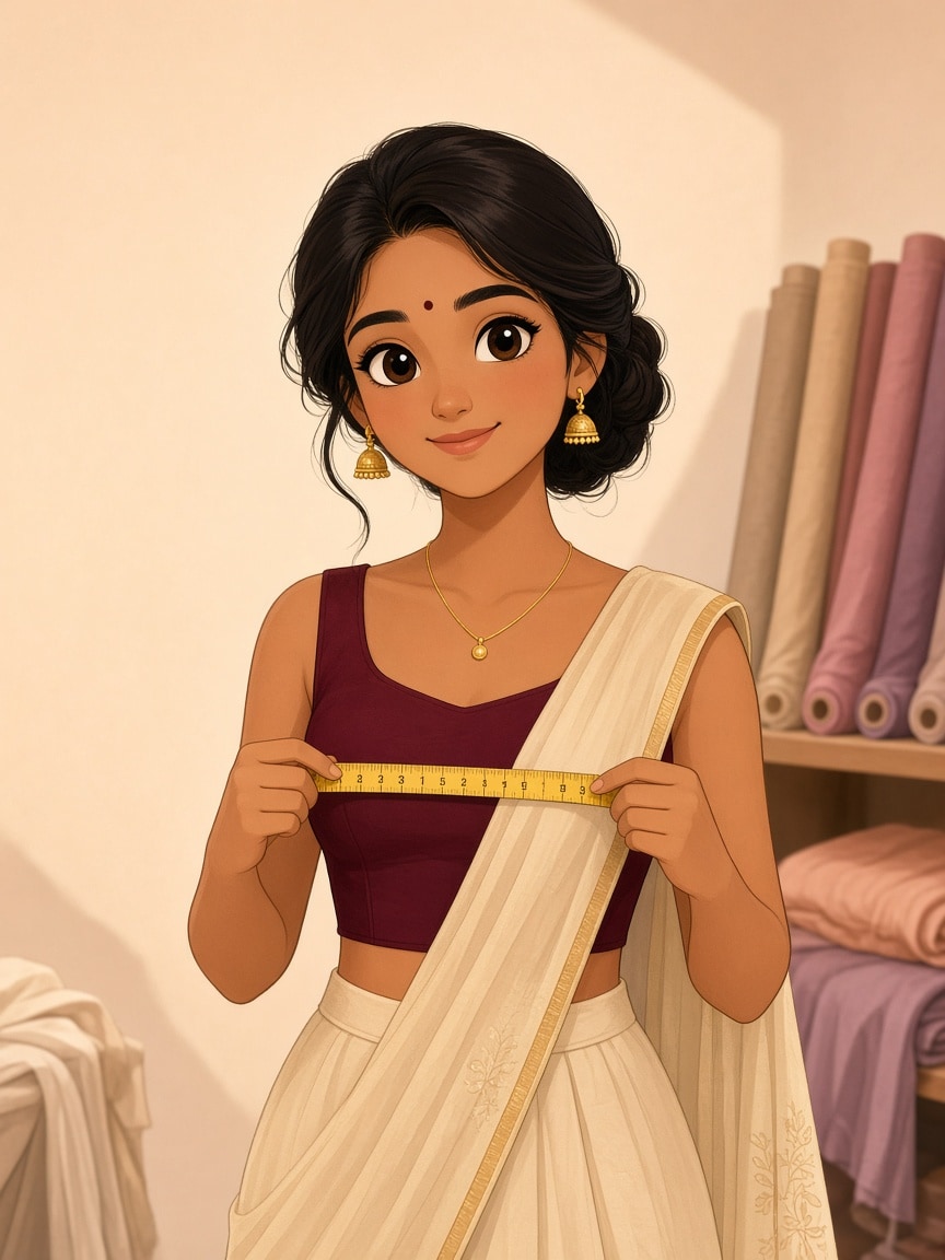 Cartoon saree blouse fitting demo for tailor measurements